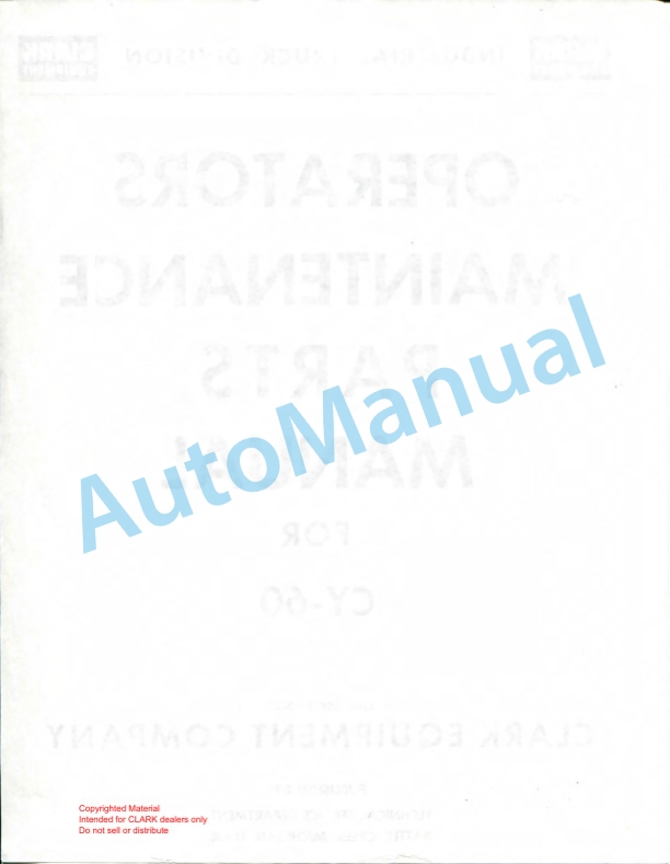 Clark GT, DT 25 Towing Tractor Parts Book X164 6940-2
