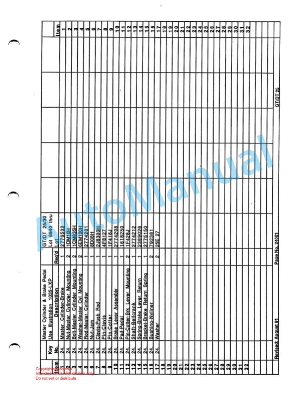 Clark GT, DT 25 Towing Tractor Parts Book X164 6940-3