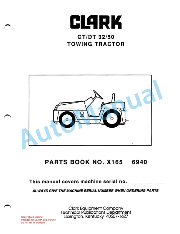 Clark GT, DT 32, 50 Towing Tractor Parts Book X165 6940