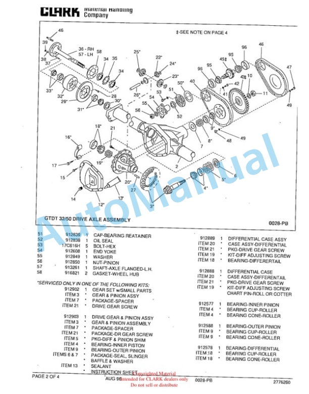 Clark GTDT 25-50 Towing Tractor Parts Book X167 6940-3