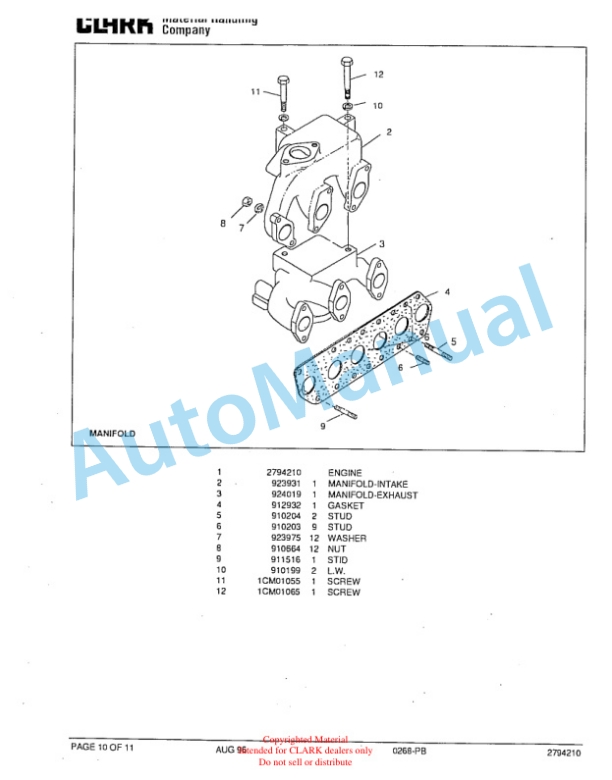 Clark GTDT 25-50 Towing Tractor Parts Book X167 6940-4