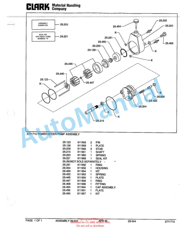 Clark GTDTE Towing Tractor Parts Book X166-2