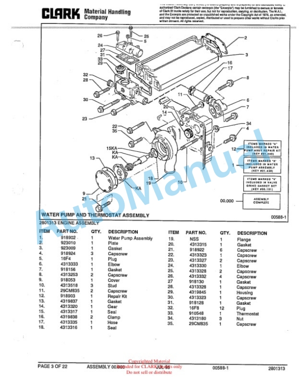 Clark GTDTE Towing Tractor Parts Book X166-3