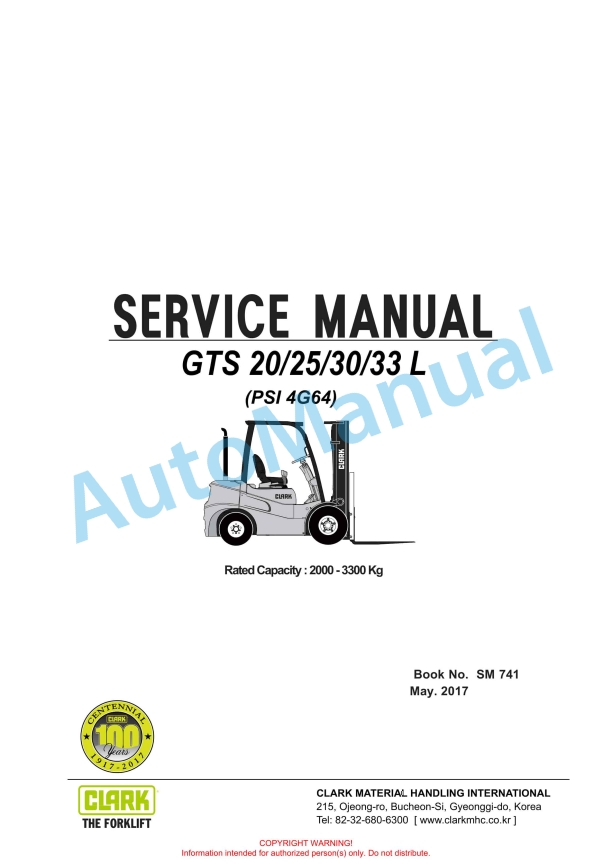 Clark GTS 20, 25, 30, 33 L Service Manual SM-741