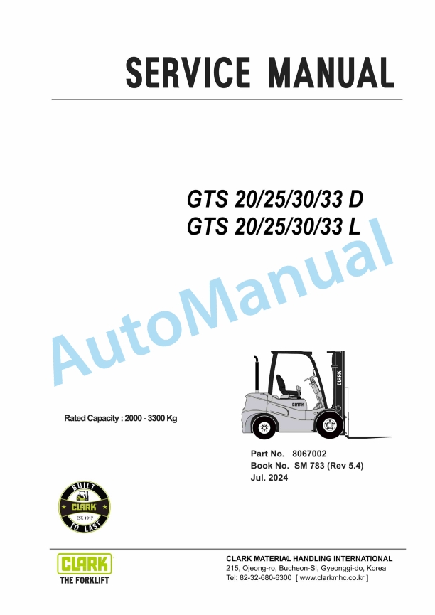 Clark GTS 20 D, GTS 25 D, GTS 30 D, GTS 33 D, GTS 20 L, GTS 25 L, GTS 30 L, GTS 33 L Service Manual SM-783