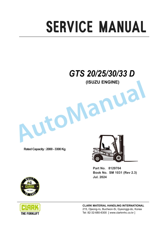Clark GTS 20 D, GTS 25 D, GTS 30 D, GTS 33 D Service Manual SM -1031