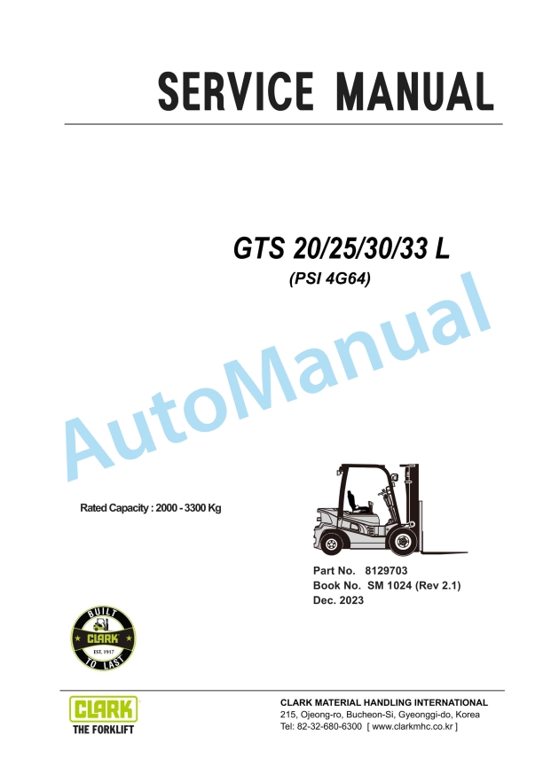 Clark GTS 20 L, GTS 25 L, GTS 30 L, GTS 33 L Service Manual SM -1024