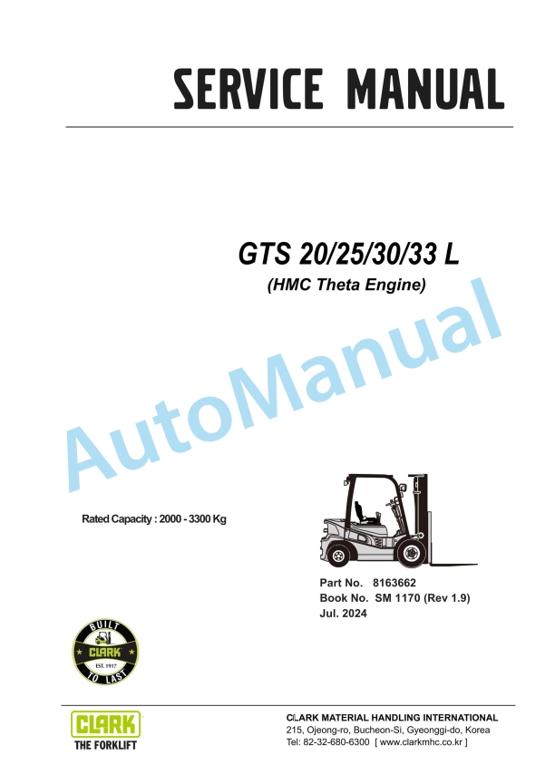 Clark GTS 20 L, GTS 25 L, GTS 30 L, GTS 33 L Service Manual SM-1170