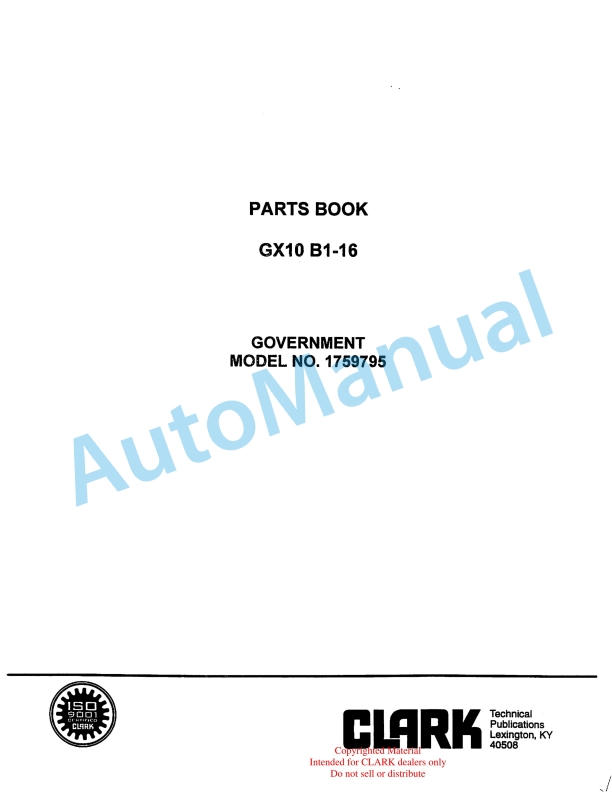 Clark GX10 B1-16 Parts Book