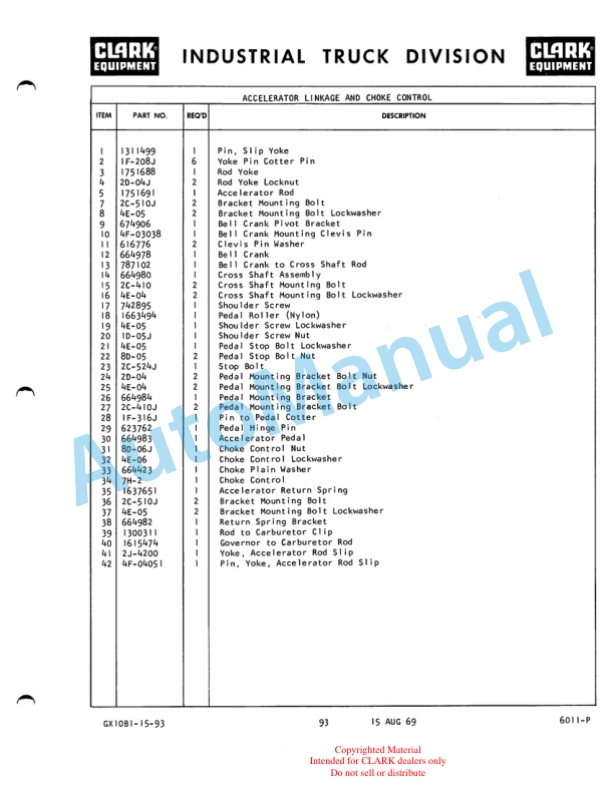 Clark GX10 B1-16 Parts Book-3