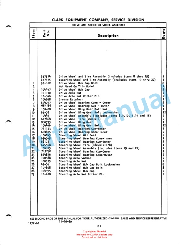 Clark Hydratork Utilitruc F Maintenance Manual and Parts Book 117F-2