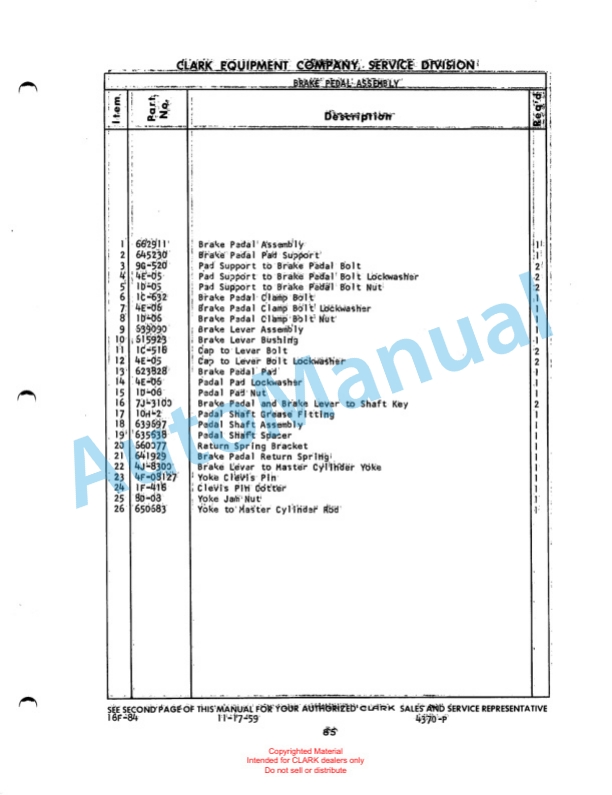Clark Hydratork Utilitruc F Maintenance Manual and Parts Book 117F-3
