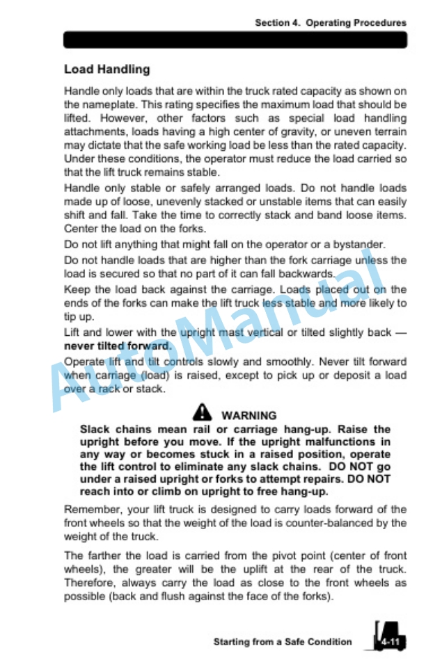 Clark Internal Combustion Lift Truck Operator Manual OM-598-2