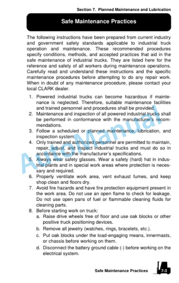 Clark Internal Combustion Lift Truck Operator Manual OM-670-3