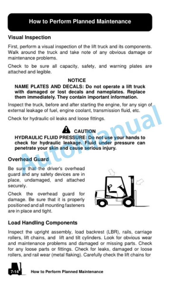 Clark Internal Combustion Lift Truck Operator Manual OM-670-4