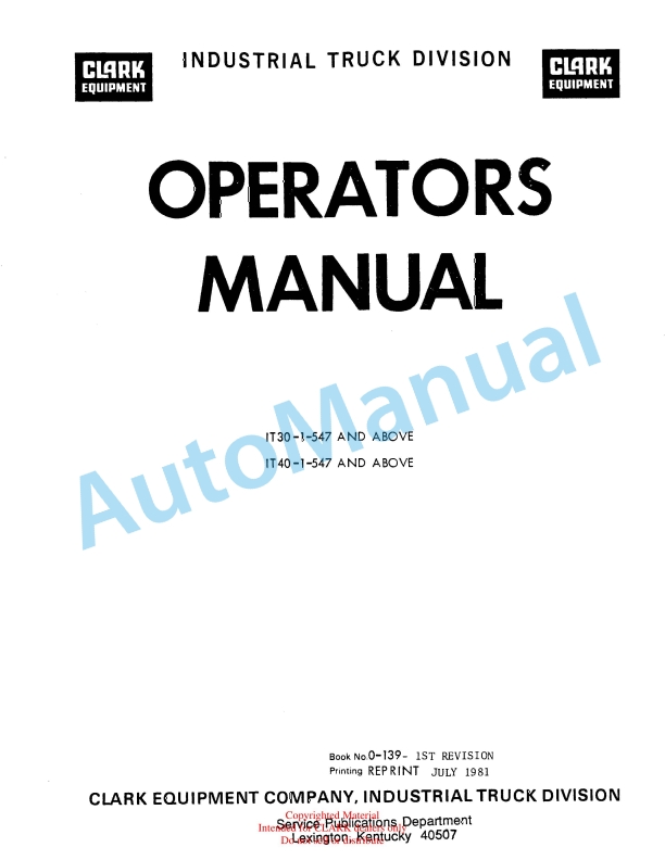 Clark IT 30-1-547, IT 40-1-547 Operator Manual 0-139