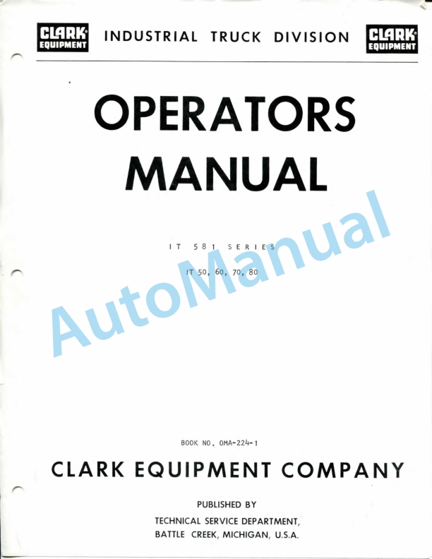 Clark IT 50, IT 60, IT 70, IT 80 Operator Manual OMA-224-1