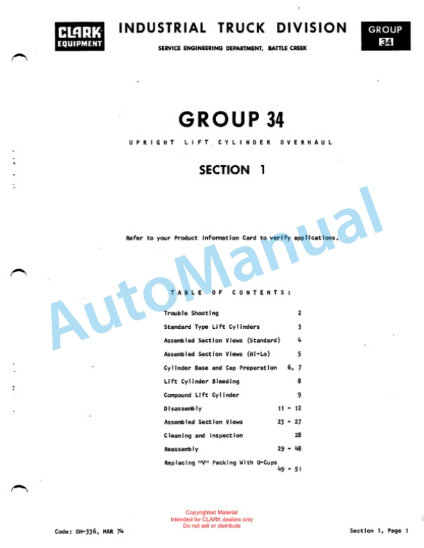 Clark IT 50, IT 60, IT 70, IT 80 Overhaul Instructions OH-443-2