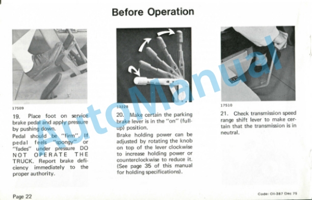 Clark IT 60 D, IT 70 D, IT 80 D Gas or Diesel Powered Operator Instructions OI-387-2