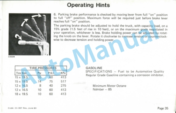 Clark IT 60 D, IT 70 D, IT 80 D Gas or Diesel Powered Operator Instructions OI-387-5