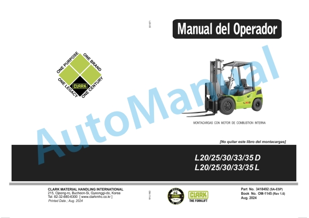 Clark L 20, 25, 30, 33, 35 D, L 20, 25, 30, 33, 35 L Operator Manual OM-1145