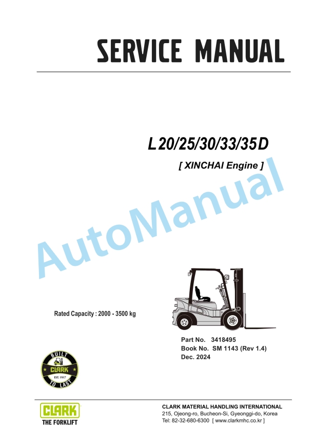 Clark L 20 D, L 25 D, L 30 D, L 33 D, L 35 D Service Manual SM-1143