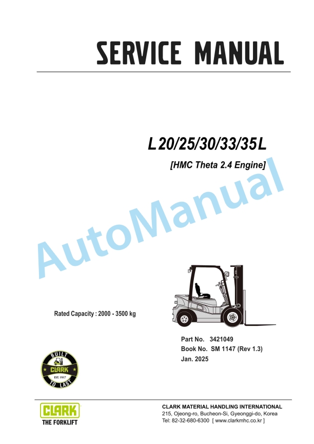 Clark L 20 L, L 25 L, L 30 L, L 33 L, L 35 L Service Manual SM-1147