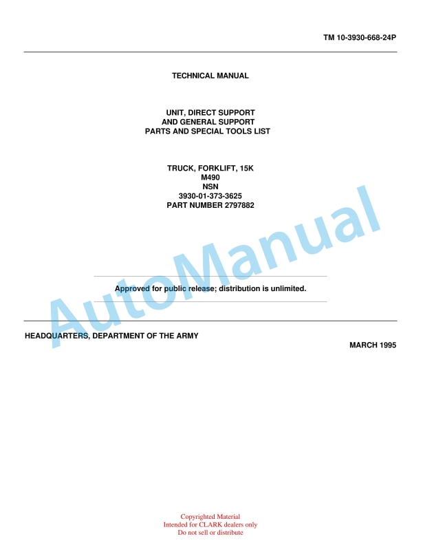 Clark M490 NSN Technical Manual 2797882