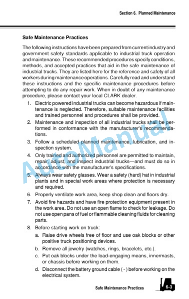 Clark Narrow Aisle and Stand-Up Counterbalanced Trucks Operator Manual OM-657-3