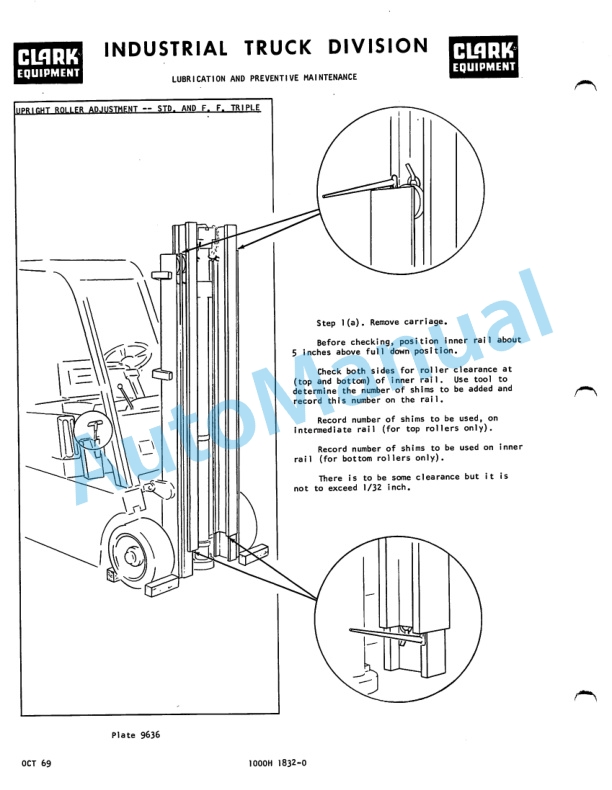 Clark Narrow Alsle Trucks Model 15, 20, 25, 30, 40 Solid State, Resistor Control Operator Manual O-291-1-3