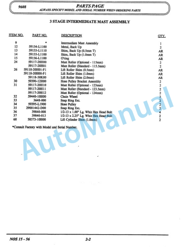 Clark NOS 15 Parts Manual X-168A-2