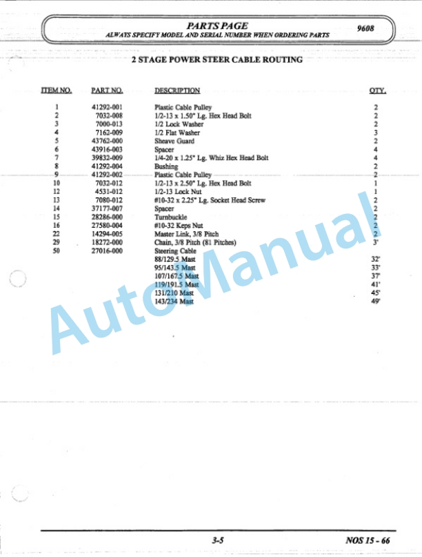 Clark NOS 15 Parts Manual X-168A-3