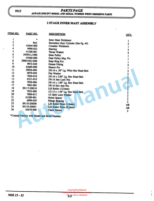 Clark NOS 15 Parts Manual X168-2