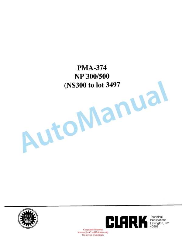 Clark NP 300, NP 500 Planned Maintenance and Adjustment Procedures Manual PMA-374