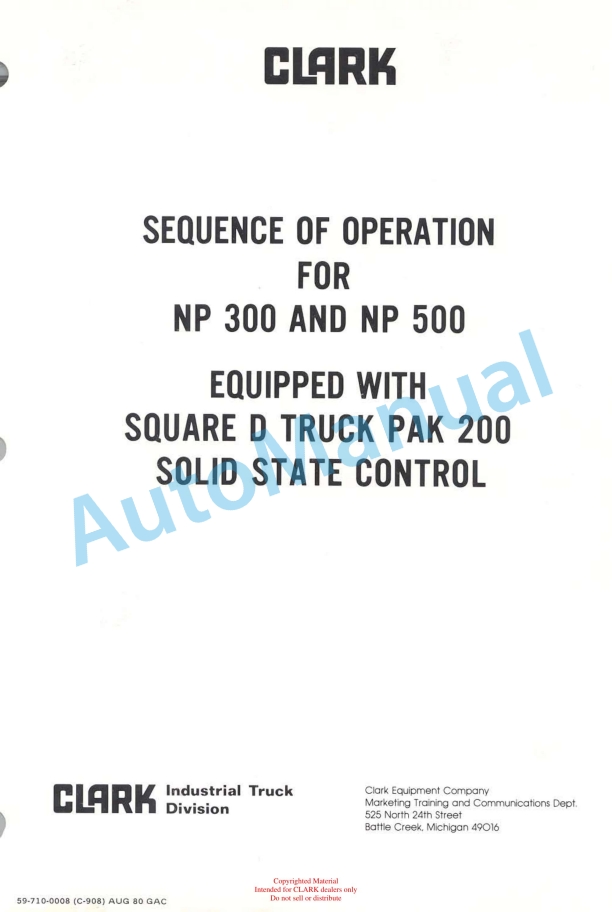 Clark NP 300, NP 500 Sequence of Operation