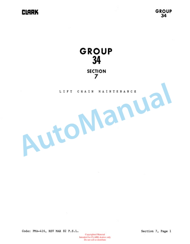 Clark NP-300 Planned Maintenance and Adjustment Procedures Manual PMA-423-5
