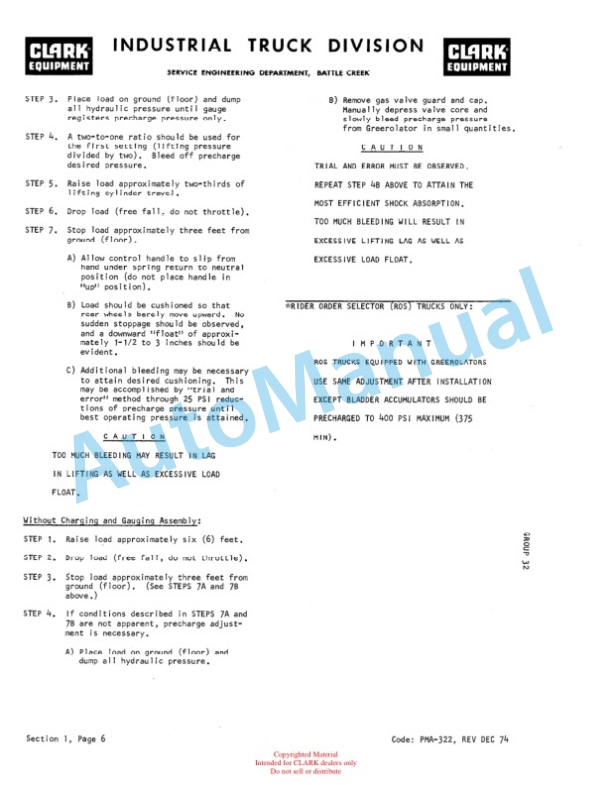 Clark NP-500 Planned Maintenance and Adjustment Procedures Manual PMA-424-3