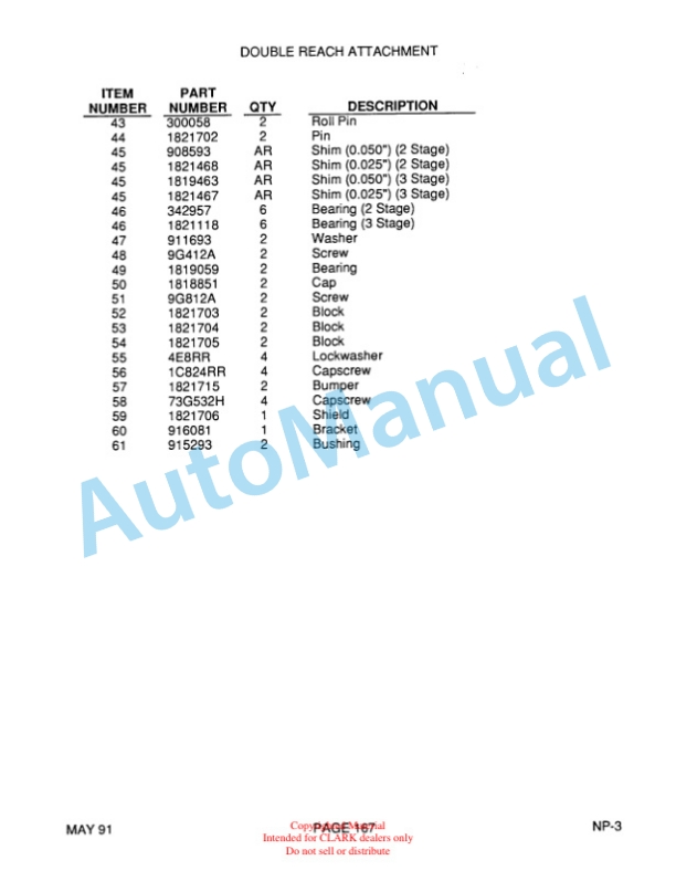 Clark NP15, NP15D, NP20, NP22 Truck Parts Manual NP-3 1st-5