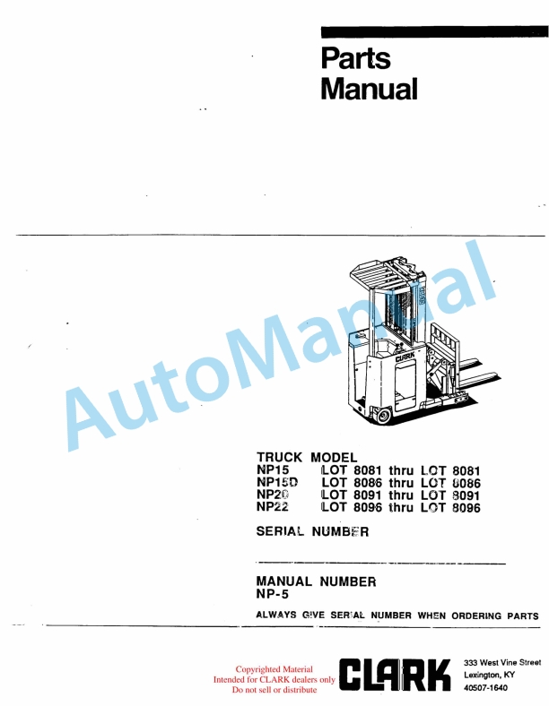 Clark NP15, NP15D, NP20, NP22 Truck Parts Manual NP-5