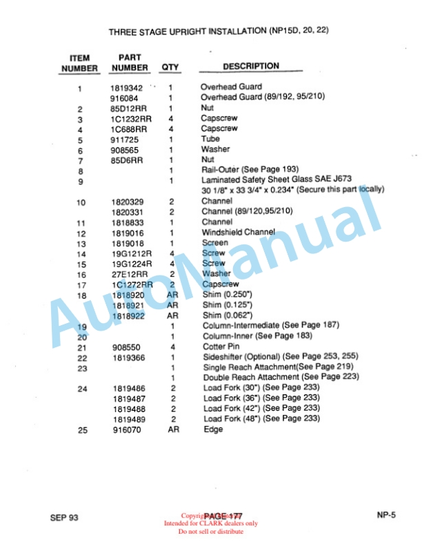 Clark NP15, NP15D, NP20, NP22 Truck Parts Manual NP-5-3