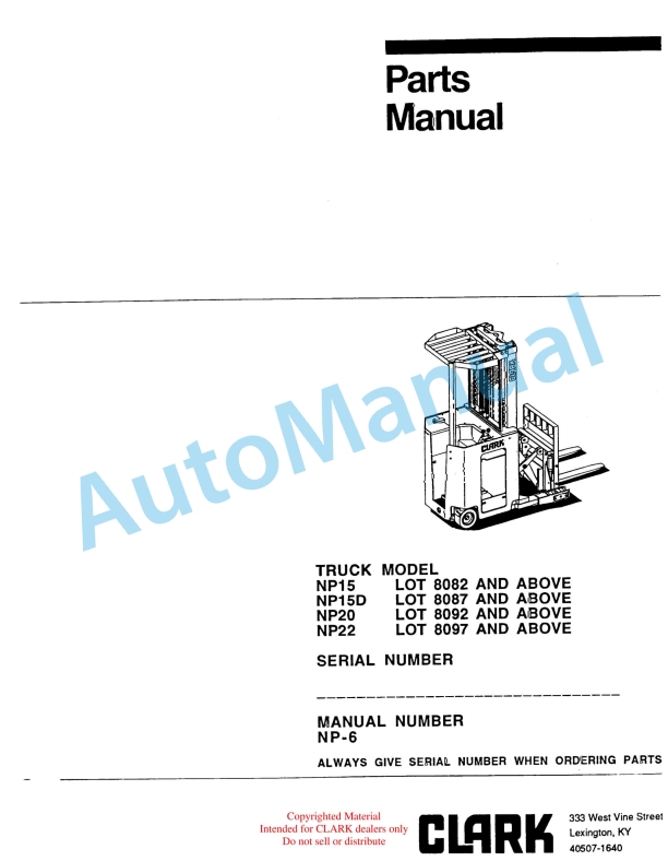 Clark NP15, NP15D, NP20, NP22 Truck Parts Manual NP-6