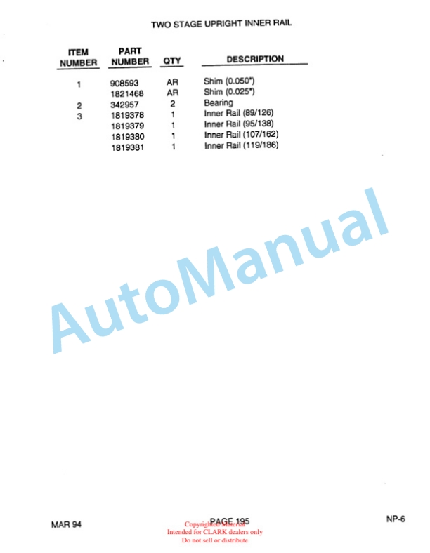 Clark NP15, NP15D, NP20, NP22 Truck Parts Manual NP-6-3