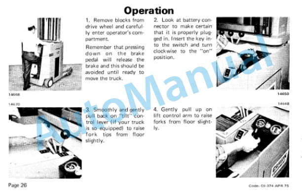 Clark NP300, NP500, NS300 Narrow Aisle Truck W, WO Reach Operator Instructions OI-374-4