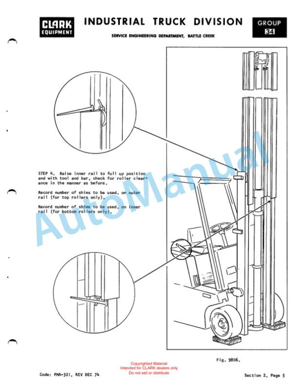 Clark NP500 Narrow Aisle Planned Maintenance and Adjustment Procedures Manual PMA-330-5