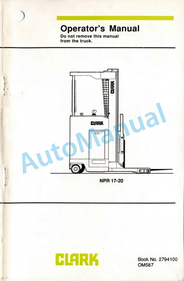 Clark NPR 17-20 Operator Manual OM-587