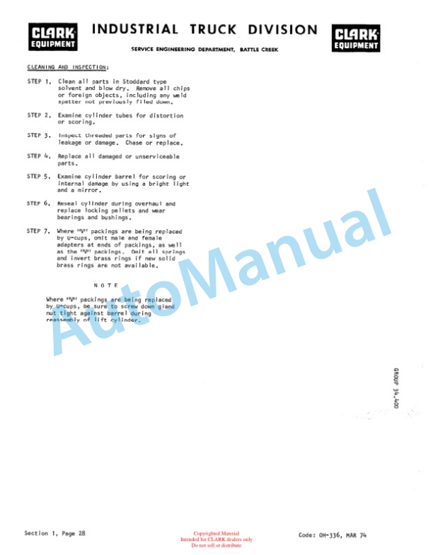 Clark NST 20, NST 30, NST 40, NS 20, NS 30, NS 40, NSP 20, NSP 30, NSP 40 Overhaul Manual OH-327-5