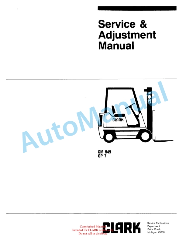 Clark OP 7 Service and Adjustment Manual SM-549