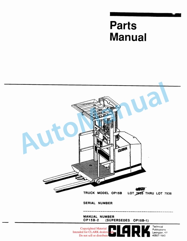 Clark OP15B Parts Manual OP15B-2