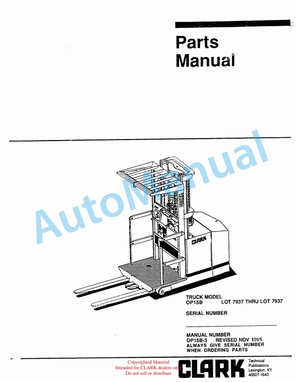 Clark OP15B Parts Manual OP15B-3