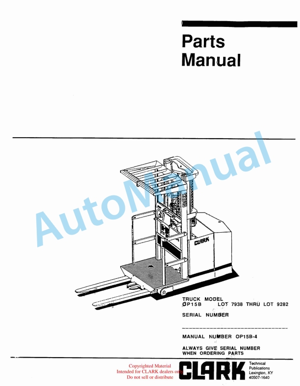 Clark OP15B Parts Manual OP15B-4